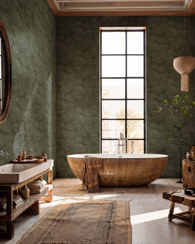 Tapet lavabil Rif Relief, Sage, Coordonne cu design modern geometric in nuante de verde salvie, perfect pentru decorarea unei bai.