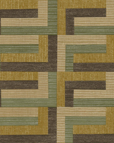 Tapet lavabil cu design geometric modern in nuante de verde si maro, ideal pentru dormitor.