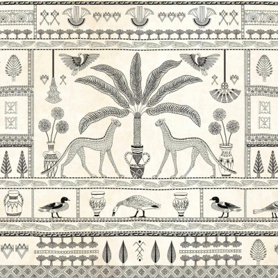 Tapet lavabil cu design exotic, cu motive geometrice și culori neutre, perfect pentru living sau dormitor.