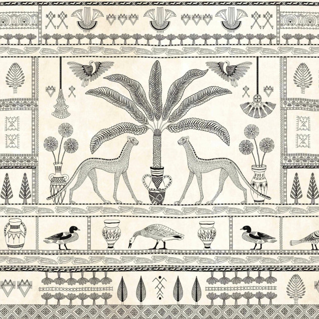 Tapet lavabil cu design exotic, cu motive geometrice și culori neutre, perfect pentru living sau dormitor.