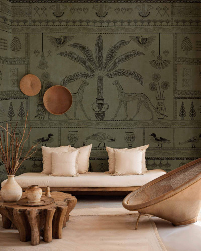 Tapet lavabil Asni Valley, Leaves, Coordonne cu un design exotic, inspirat din culturile antice.