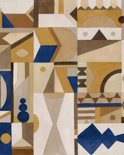 Tapet lavabil Amasigh Pottery, Ultramarine, cu model geometric abstract in culori calde