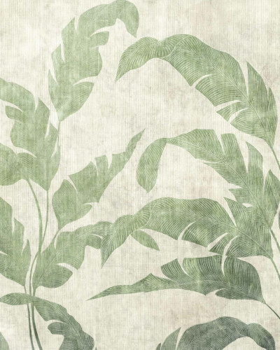 Tapet lavabil cu design minimalist, cu frunze de palmier în nuanțe de verde.