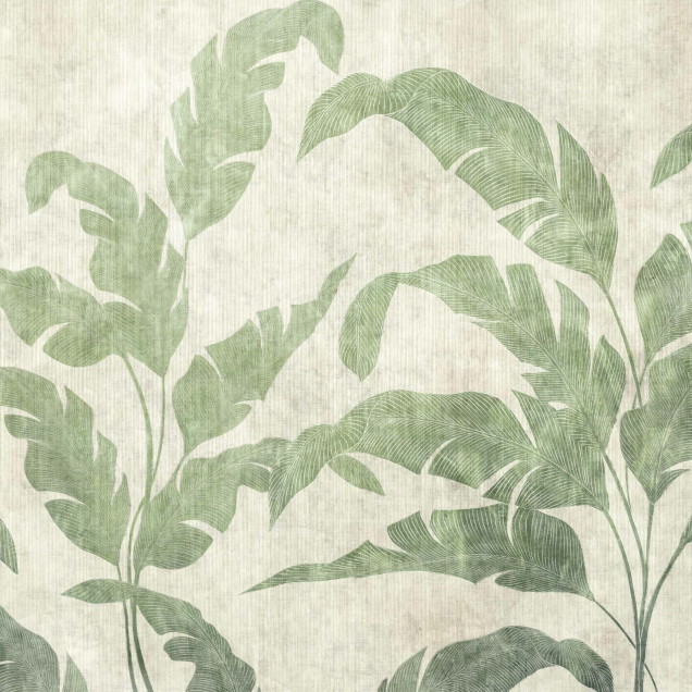 Tapet lavabil cu design minimalist, cu frunze de palmier în nuanțe de verde.