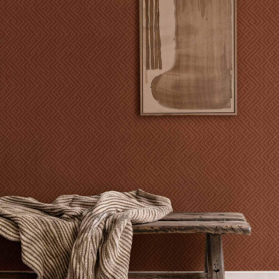 Tapet lavabil cu model geometric, Interwoven, Clay