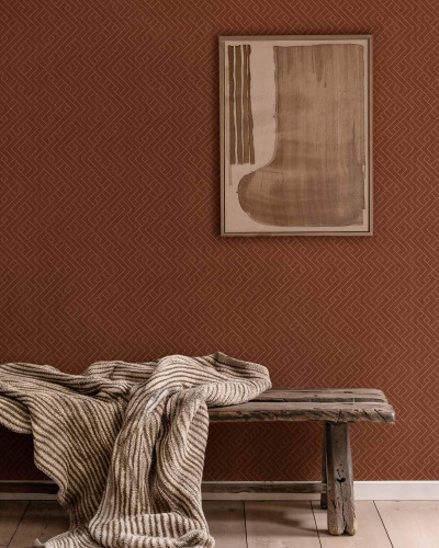 Tapet lavabil cu model geometric, Interwoven, Clay