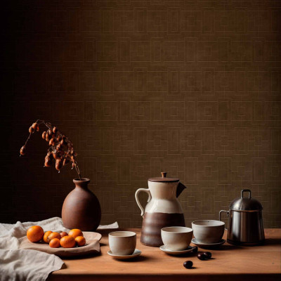 Tapet lavabil cu design geometric Fretwork Chocolate, maro închis