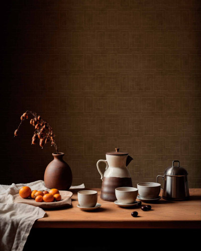Tapet lavabil cu design geometric Fretwork Chocolate, maro închis