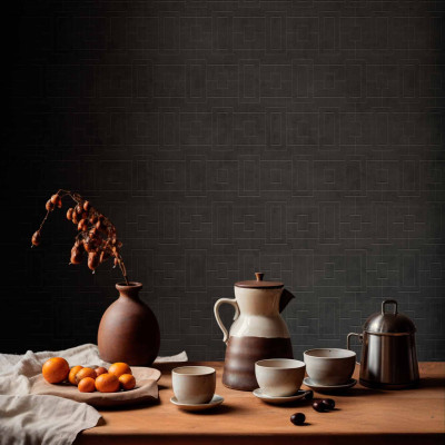 Tapet lavabil Fretwork, Slate, Coordonne, cu un design geometric minimalist, in gri antracit.
