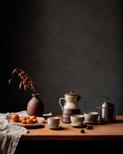 Tapet lavabil Fretwork, Slate, Coordonne, cu un design geometric minimalist, in gri antracit.