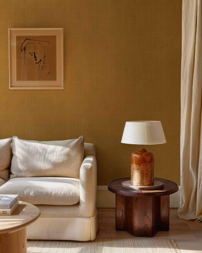 Tapet lavabil cu design geometric modern, culoare Curry calda si bogata