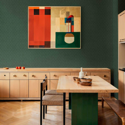 Tapet lavabil cu model geometric Crosshatch, Emerald, in nuante de verde smarald.