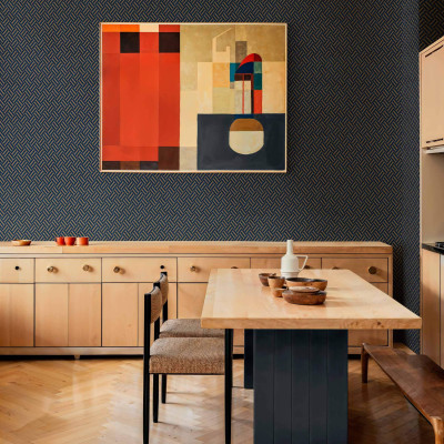 Wallpaper geometric modern Crosshatch Ultramarine, nuanta ultramarin, cu un model format din linii fine intersectate