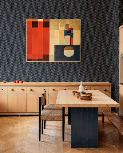Wallpaper geometric modern Crosshatch Ultramarine, nuanta ultramarin, cu un model format din linii fine intersectate