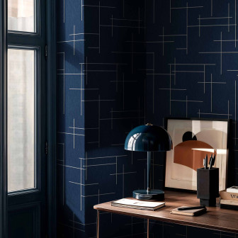 Tapet albastru cu model geometric în interior modern