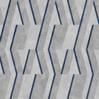 Tapet geometric bleumarin într-o baie modernă