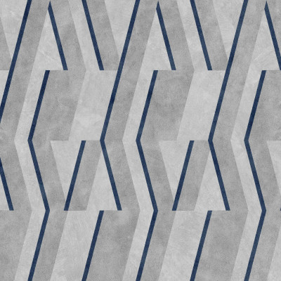 Tapet geometric bleumarin într-o baie modernă