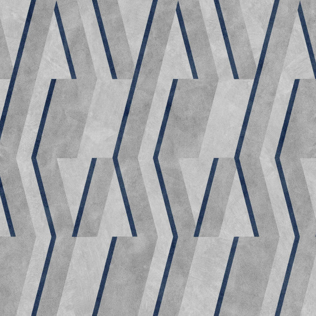 Tapet geometric bleumarin într-o baie modernă