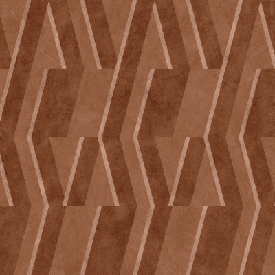 Tapet geometric maro-argilos într-o baie modernă