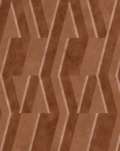 Tapet geometric maro-argilos într-o baie modernă
