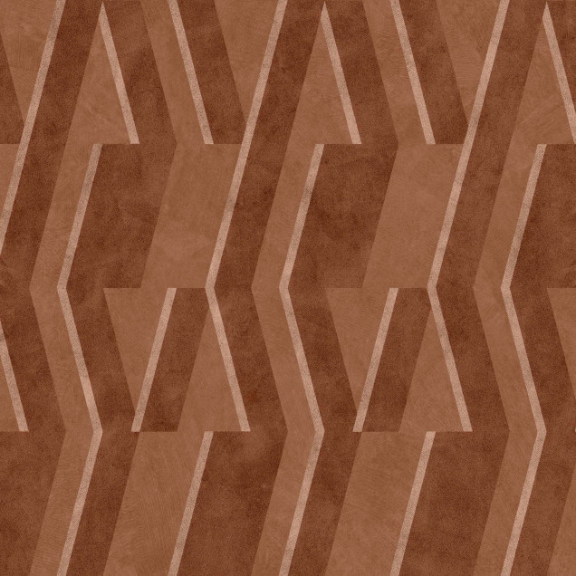 Tapet geometric maro-argilos într-o baie modernă