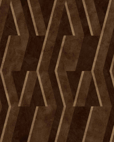 Tapet geometric maro ciocolată într-o baie modernă