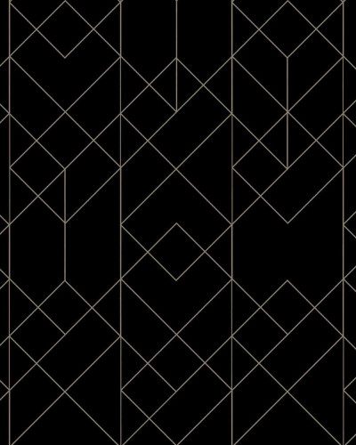Tapet geometric negru cu romburi aurii într-un interior modern
