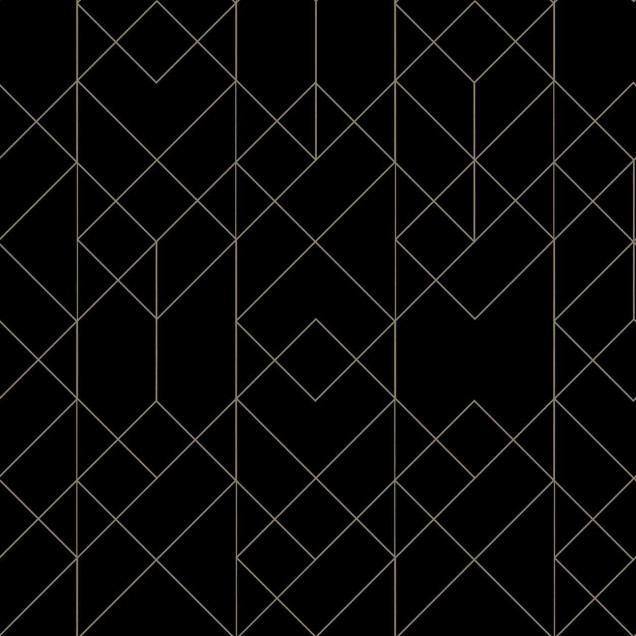 Tapet geometric negru cu romburi aurii într-un interior modern