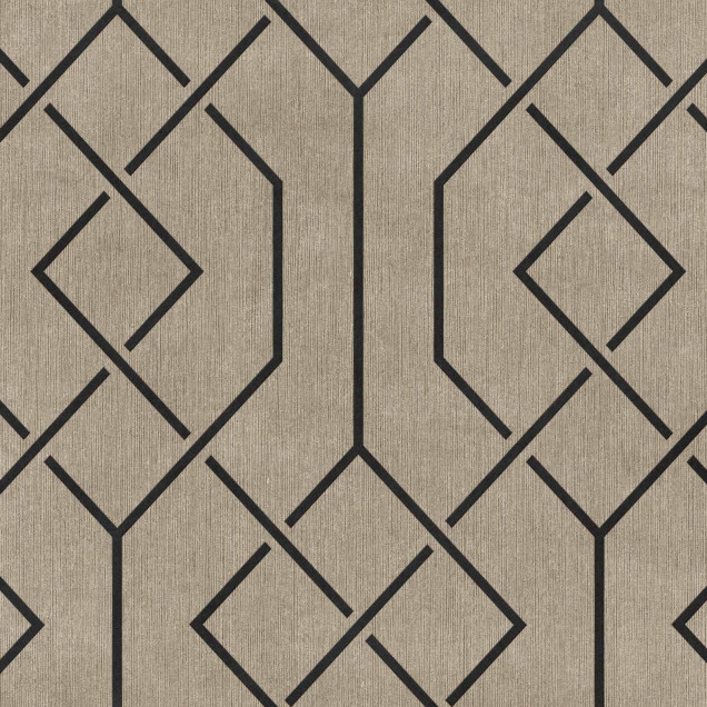Tapet geometric maro în dormitor modern