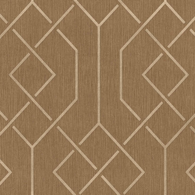 Tapet cu model geometric în nuanțe de nisip într-un dormitor modern