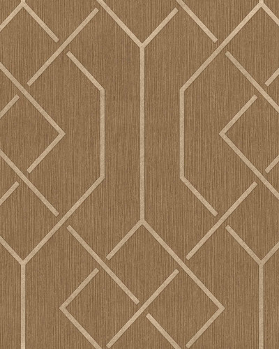 Tapet cu model geometric în nuanțe de nisip într-un dormitor modern