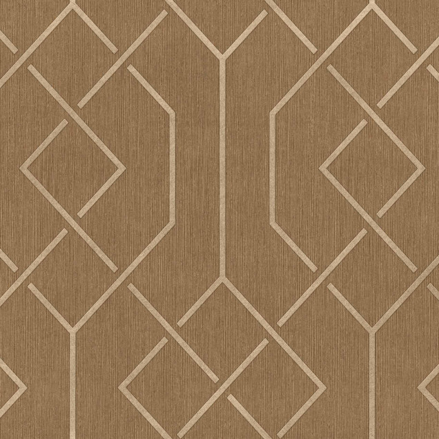 Tapet cu model geometric în nuanțe de nisip într-un dormitor modern