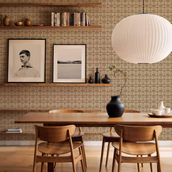 Tapet geometric bej în living