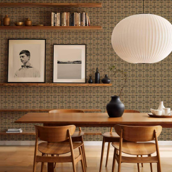 Tapet cu model geometric discret într-un living modern