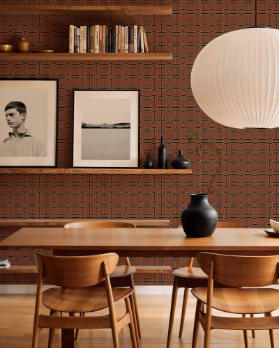 Tapet geometric maro în design interior modern