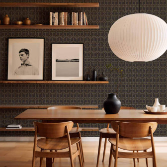 Tapet cu model geometric într-o cameră de zi elegantă