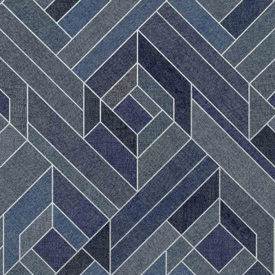 Tapet geometric ultramarin într-un dormitor modern