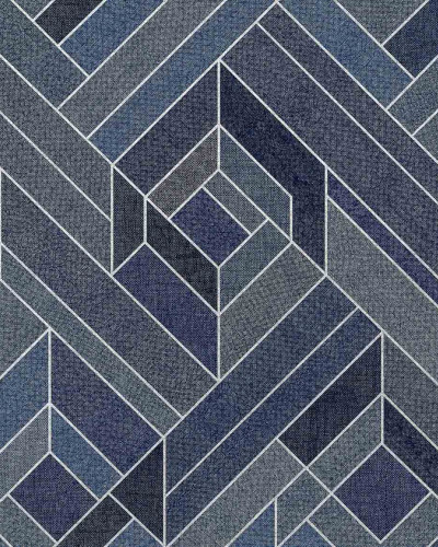 Tapet geometric ultramarin într-un dormitor modern