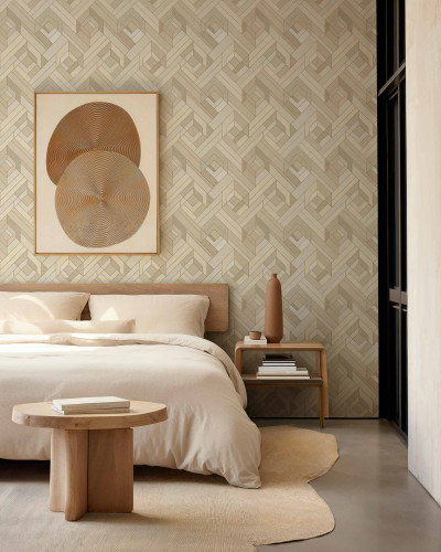Tapet cu model geometric în dormitor