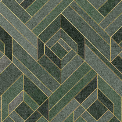 Tapet geometric smarald în decor de interior