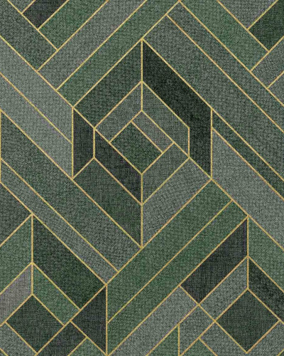 Tapet geometric smarald în decor de interior