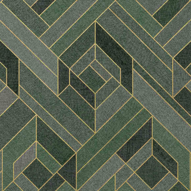 Tapet geometric smarald în decor de interior