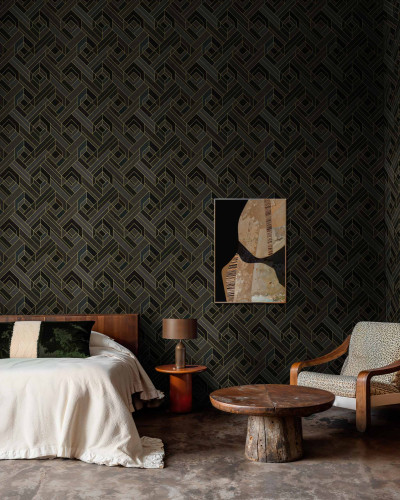 Tapet cu model hexagonal ardezie într-un interior modern