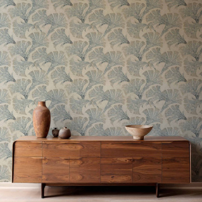 Tapet cu design floral albastru, ideal pentru decorarea interioară