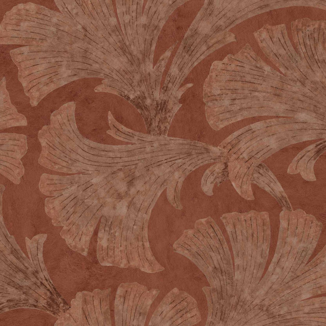 Tapet cu model elegant de frunze Ginkgo pe fundal maro