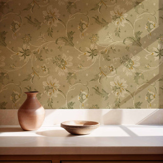 Tapet floral elegant Tapet floral cu motive delicate pe fundal verde pal
