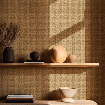 Tapet geometric curry în decor interior