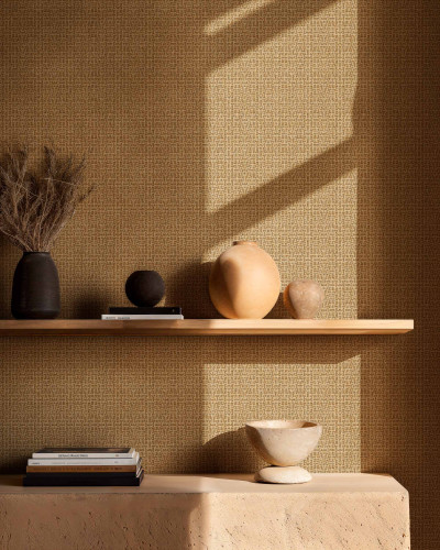 Tapet geometric curry în decor interior