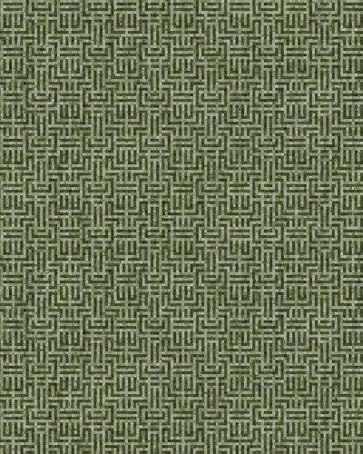 Tapet geometric verde cu rafturi decorative