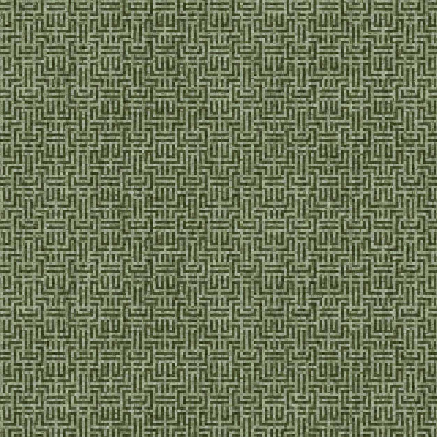 Tapet geometric verde cu rafturi decorative
